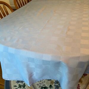 Dusty Blue Round Tablecloth; Checkerboard Pattern; 70”; Easy Care;EUC